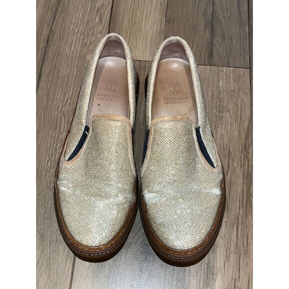 Brunello Cucinelli Metallic Gold Slip On Loafers Womens shoes 37.5 - Picture 2 of 10